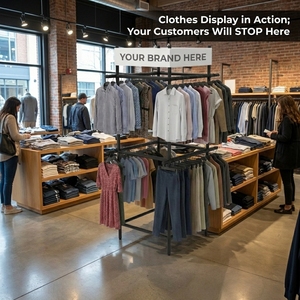 Présentoir métallique sur pied personnalisé pour vêtements, idéal pour t-shirts, robes, tapis – Étagères de présentation pour magasins de détail et supermarchés – OEM - Product Image 2
