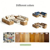 Ensemble de canapés de jardin de luxe minimalistes durables OEM/ODM, résistants aux intempéries, en bois de teck et corde tressée, mobilier d'extérieur pour villa et hôtel