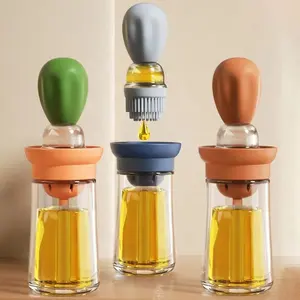 Factory New Design Cactus Shape Glass Olive Oil Bottle with Silicone Brush Dropper Measuring Dispenser for Kitchen Baking BBQ