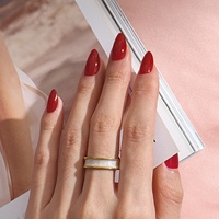 BTArtbox Faux Ongles à Presser en Gel Couleur Unie Rouge, Courts Amande, Gel Souple, Vente en Gros