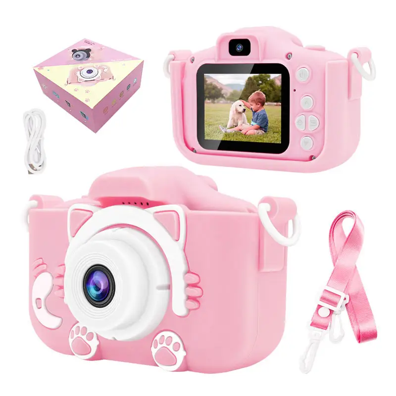 Kamera selfie anak 2.0 inci, hadiah murah hello kitty lucu kamera digital dapat diisi ulang dengan mainan game
