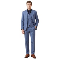 Ensemble de costume formel pour homme, bleu clair, à col cranté, en tissu TR à carreaux perlés, simple boutonnage