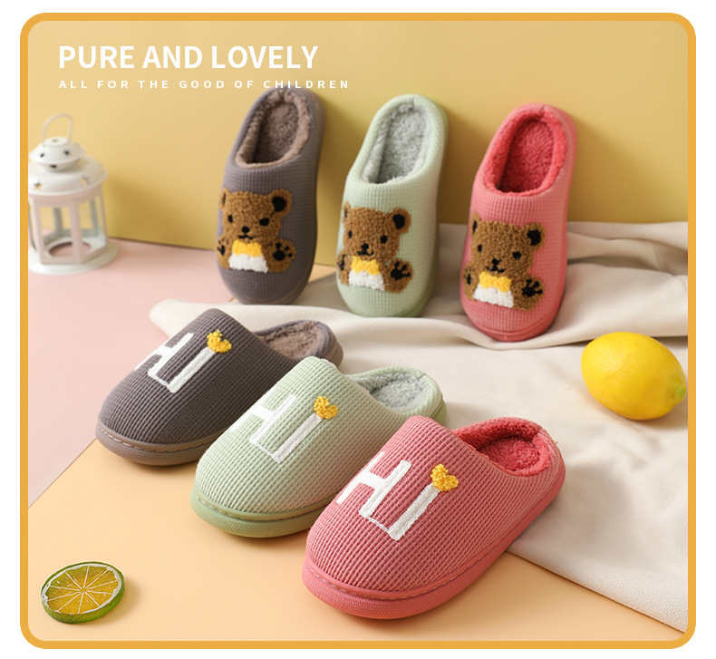 Wholesale Children Boy Girls Plush Slippers Winter Warm Cotton Kids Slipper Shoes