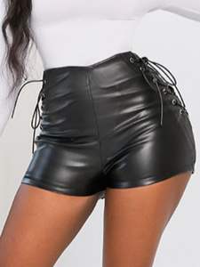 Nouveau Sexy été et automne Stretch grande taille serré noir Faux cuir Shorts décontracté Shorts pantalon en cuir pour les femmes - Product Image 3
