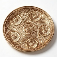 Assiette de présentation en PP plaqué or personnalisée, motif floral vintage en relief, pour décoration de table de mariage ou de fête