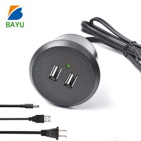 Chargeur USB de bureau/canapé 120V, prise de courant ronde à 2 ports, hub d'alimentation de table avec lumière LED, prise USB pour le chargement des meubles