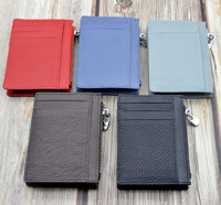 Dompet kulit harga pabrik Slot koin ramping tempat kartu RFID anti-maling ritsleting