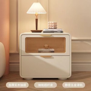 Minimalist <b>Bedside</b> Table Cream Leather Modern Design Bedroom Storage Nightstand - Product Image 4