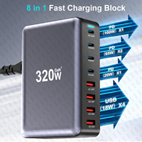 2025 Hot 320W GaN Chargeur rapide 8 ports USB C Type C Station de charge rapide Adaptateurs PD pour iPhone 16 15 Samsung Xiaomi Huawei