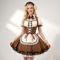 Robe Lolita Mignonne avec Oreilles de Shiba Inu pour Femme, Ensemble Complet de Cosplay Anime de Soubrette avec Corset Couleur Café, Queue en Peluche, Bandeau, Manchettes et Nœud