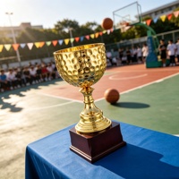 Nouvelle Arrivée Trophée Métallique Doré Personnalisable à Motif Martelé Gravable pour Compétitions Sportives Football Basketball Golf