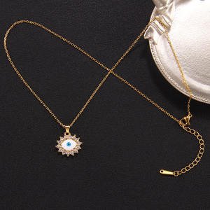 Kalung rantai baja tahan karat 316L, perhiasan modis kalung zirkon tetesan minyak, Kalung liontin mata jahat untuk hadiah wanita - Product Image 6