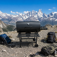 Barbecue au charbon de bois pliable multifonctionnel de style américain pour l'extérieur, résistant au vent, avec finition thermolaquée