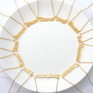 Pendentif Horoscope en Acier Inoxydable Plaqué Or, Plaque Nominative Lettres Anglaises, 12 Signes du Zodiaque, Chaîne à Maillons pour Anniversaire Unisexe - Product Image 5
