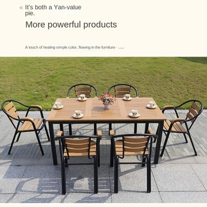Conjunto de Mesa y Sillas para Exterior, Resistentes al Sol y al Agua, de Plástico y Madera, Diseño Simple y Creativo, para Patio, Balcón, Comedor Casual al Aire Libre - Product Image 3