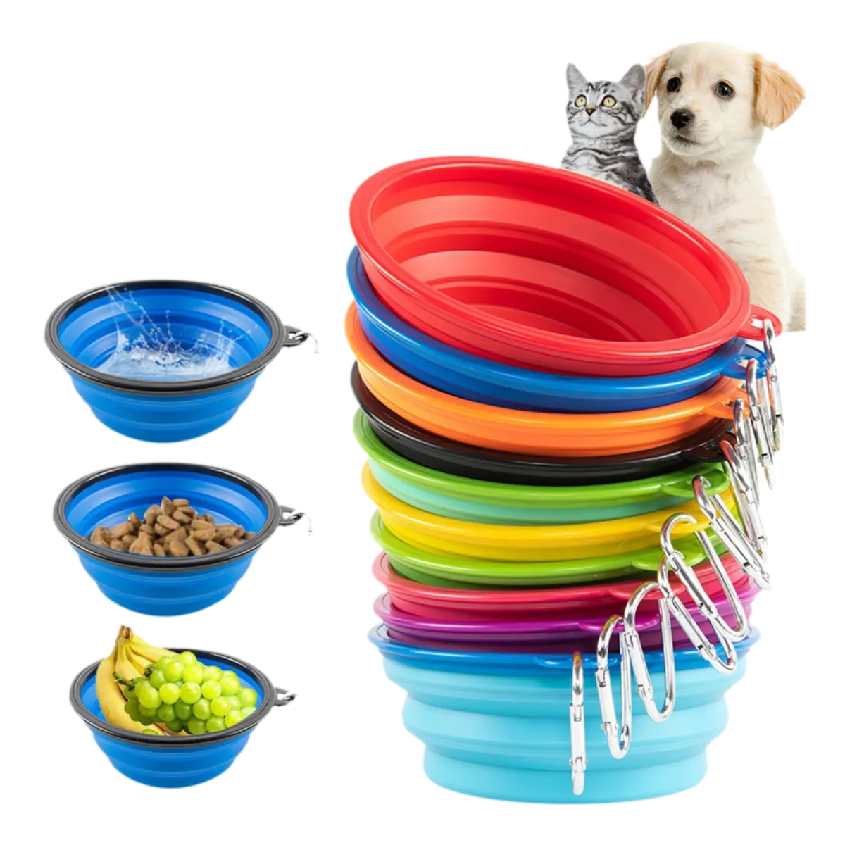 Mangkuk hewan peliharaan anjing portabel dapat dilipat ukuran sedang silikon untuk anjing Logo kustom mangkuk makanan anjing antiselip mangkuk hewan peliharaan & pengumpan bulat