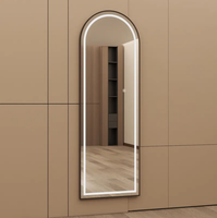 Miroir sur pied LED pleine longueur avec cadre en alliage d'aluminium arqué, éclairage intelligent à commande tactile, pour chambre à coucher