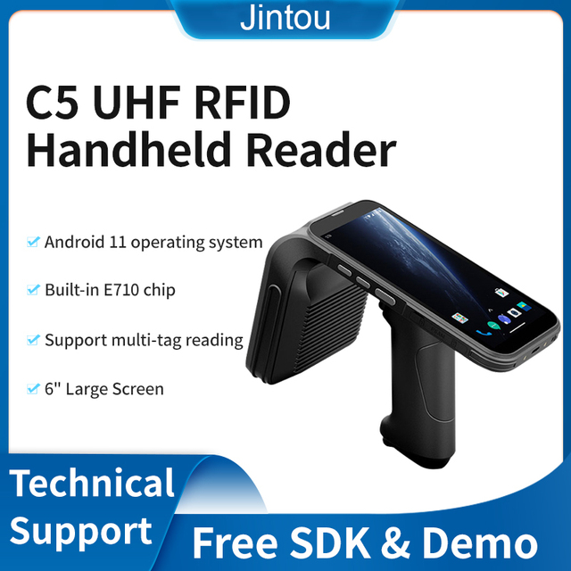 C5 Android 11 4GB+64GB RFID UHF PDA Long Range 2D Scancer 860Mhz-960Mhz Handheld Impinj E710 Reader with Bluetooth 5.0 Free SDK