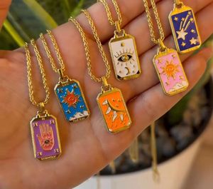 18k altın kaplama ile orta doğu emaye bakır damla yağ Tarot Palm şeytan göz Hip Hop Punk Charm kolye kolye - Product Image 2