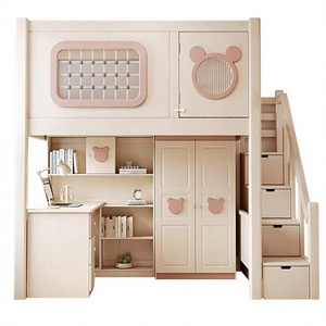 Juego <span class=keywords><strong>de</strong></span> Muebles <span class=keywords><strong>de</strong></span> Dormitorio Modernos <span class=keywords><strong>de</strong></span> Lujo JS, Cama Litera Infantil <span class=keywords><strong>de</strong></span> Madera Maciza con Almacenamiento, Cama Alta con <span class=keywords><strong>Escritorio</strong></span> y Escaleras - Product Image 4