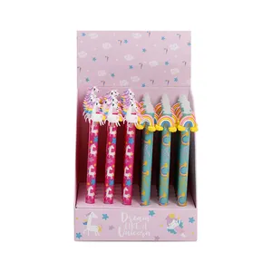 Customize logo erasable ball pens unicorn and rainbow cute ball point pen factory direct wholesale ready to ship