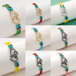 Moda çift Metal kalp dekorasyon kadın halhal bohem tarzı renkli boncuklu takı için Unisex 2 katmanlar plaj halhal - Product Image 5