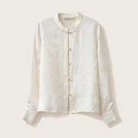 Nouvelle chemise ouverte en satin jacquard de soie de mûrier pour femme, style chinois, manches 7/10, élégante, pour l'été, blouse d'extérieur en soie pour le quotidien
