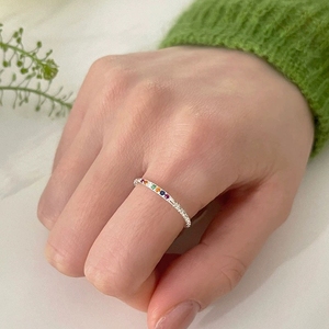 LT-249 S925 Women's 2025 New Style Fine <strong>Ring</strong> Rainbow Sparkling Zircon <strong>Set</strong> in Lava Irregular <strong>Sterling</strong> <strong>Silver</strong> Tail <strong>Ring</strong> - Product Image 3