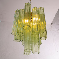 Lampe suspendue LED en verre vert Urano, style vintage, lustre de plafond, diamètre 36 cm, blanc chaud, cadre en fer à intensité variable