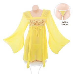 Completo <span class=keywords><strong>Intimo</strong></span> Sexy in <span class=keywords><strong>Pizzo</strong></span> Stile Cinese Antico a 2 Pezzi da <span class=keywords><strong>Donna</strong></span>, Abbigliamento <span class=keywords><strong>Intimo</strong></span> Esotico in Chiffon Stampato Senza Spalline con Fessura sui Fianchi - Product Image 1
