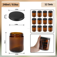 12 ensembles/boîte de pots à bougies en verre ambré de 8 oz (240 ml) avec couvercles en métal noir, pots en verre brun hermétiques vides pour la fabrication de bougies