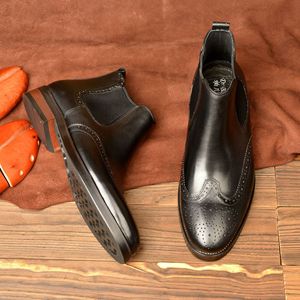 Nuevas Botas <span class=keywords><strong>Chelsea</strong></span> Brogue con Grabado para Hombre, Estilo Retro, de Media Caña, Sin Cordones, de Cuero Vacuno Genuino, para Otoño/Invierno - Product Image 2