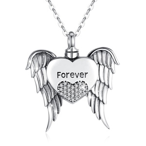 Changda 925 de ala de Ángel de plata corazón cenizas recuerdo <span class=keywords><strong>Memorial</strong></span> urna COLLAR COLGANTE - Product Image 1