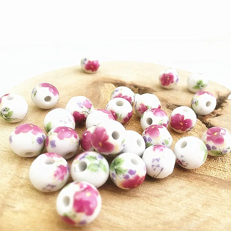 custom new fashion beauty flower print 12mm shivering peru round ceramic bead for necklace bracelet