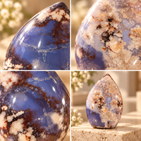 Ornement Goutte d'Eau en Agate Bleue Sakura, Pierre de Cristal Polie, Décoration d'Intérieur, Présentoir de Bureau, Cadeau