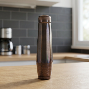 Premium Antique Oxidized Pure Copper Water Bottle 1000ml Faceted Polygon Design Flask Dual Texture Hammered Metal <b>Drinkware</b> - Product Image 1