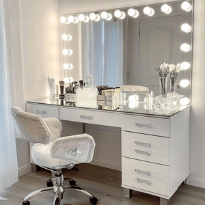 Grande coiffeuse de maquillage avec miroir LED et plateau en verre, 11 tiroirs et <span class=keywords><strong>loupe</strong></span> - Product Image 2