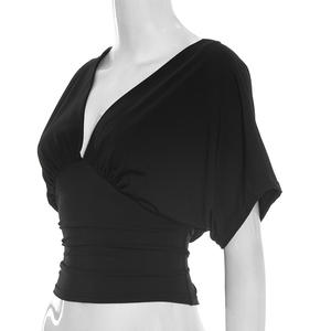 Viviblook J26TP033 Nouveau T-shirt décontracté pour femme, pull à col en V, manches chauve-souris, taille cintrée, haut pour femmes - Product Image 2