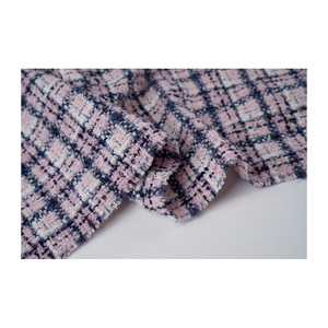 Tissu en tweed fantaisie de qualité supérieure fabriqué en Corée, motif à carreaux blanc-violet-marine, tissu textile tissé sur mesure OEM & ODM - Product Image 5