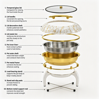 KUNTAI Réchaud de Buffet Rectangulaire de Luxe en Acier Inoxydable Martelé Doré, Alimenté à l'Alcool, 9L, Hydraulique, Classe Énergétique A++ 24