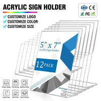 Lot de 12 supports de signalisation en acrylique 5 x 7, présentoirs de panneaux en plastique transparent, supports de papier à dos incliné vertical pour entreprises et magasins