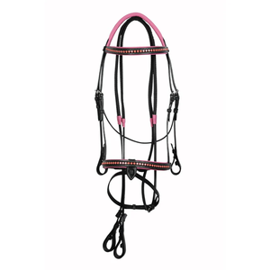 <b>Pink</b> Crystal Single Row Leather Show Bridle Padded Anatomic Design English Horse Bridle Wholesale OEM Supplier Bulk - Product Image 4