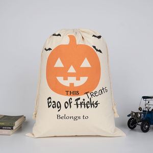 Sac à cordon en coton pour bonbons d'Halloween, imprimé citrouille, sac de rangement pour cadeaux de fête d'enfants, pour décoration d'Halloween - Product Image 1
