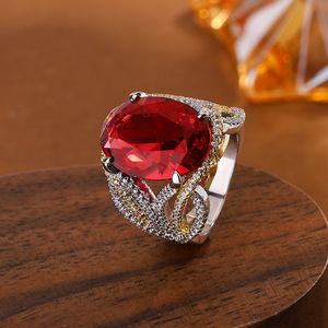 Elegant Vintage Fashion Jewelry KYRA0789 Big <strong>Red</strong> Zircon <strong>Ring</strong> for Women Party