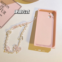 Porte-clés INS rose pour femme avec perles en forme de cœur, pendentif mignon pour sac à dos, bracelet compatible avec les coques de téléphone universelles pour iPhone, cordon