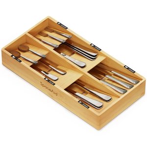 Organisateur de couverts en bois SpaceAid, boîte de rangement en bambou pour tiroir avec compartiments pour couteaux, fourchettes, cuillères, écologique - Product Image 1
