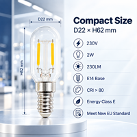 Ampoule LED à filament T22 E14, 2W, 230V, 230LM, verre transparent, 2700K, 6000K, classe énergétique E, certifiée CE UKCA, fabrication OEM ODM