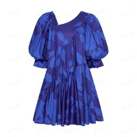 Robe ample en lin lavable et écologique, imprimé floral vintage personnalisé, asymétrique à une épaule, froncée et patchwork, pour femme, idéale pour les vacances