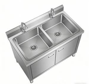 Stazione di Pulizia per Area di Lavorazione Carne con Doppio Lavello <span class=keywords><strong>in</strong></span> Acciaio Inox - Mobile Igienico per <span class=keywords><strong>Macelleria</strong></span> - Product Image 3