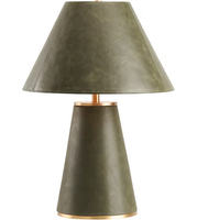 Lampe de table moderne en cuir vert olive avec base en laiton et abat-jour en cuir, lampe de chevet pour chambre à coucher, salon, bureau